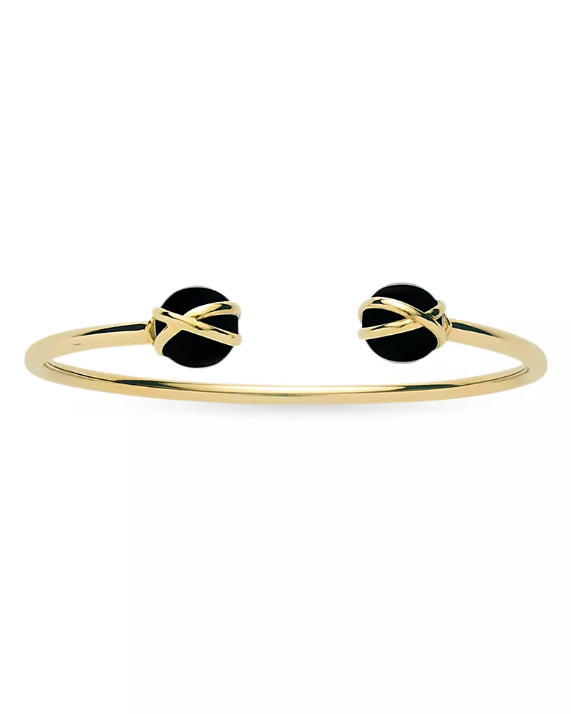 L. Klein 18K Yellow Gold Prisma Black Agate Cuff Bangle Bracelet