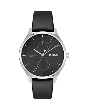 Hugo Boss Men's Tyler Quartz Multifunction Black Leather Watch 43mm In Black