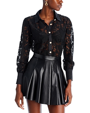 Aqua Chantilly Lace Button Up Blouse - 100% Exclusive In Black