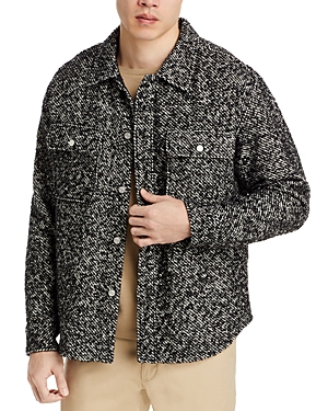 Shop Frame Tweed Textured Regular Fit Overshirt In Grey