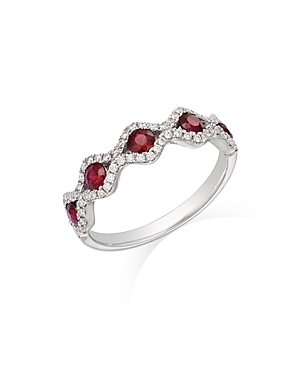 Bloomingdale's Precious Stone & Diamond Wavy Band In 14k White Gold In Red/white