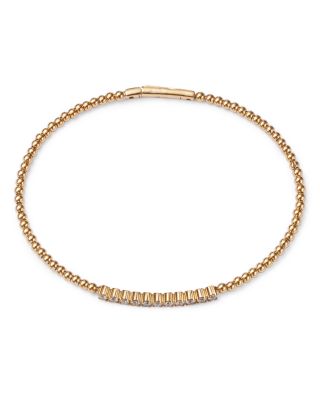 Diamond Station Bangle Bracelet in 14K Yellow Gold, 0.45 tcw