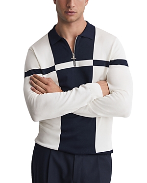 Reiss Ecru/navy Langland Slim Fit Colourblock Half-zip Neck Jumper In Ecru/navy