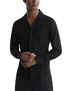 Shop Reiss Ledger Cotton Jacquard Regular Fit Button Down Shirt In Black