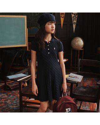 Girls' Cotton Polo Cable Knit Sweater Dress - Big Kid