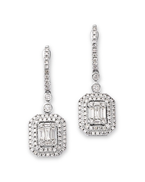 Bloomingdale's Diamond Round & Baguette Mosaic Cluster Drop Earrings in 14K White Gold, 1.0 ct. t.w.