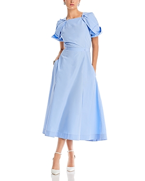 Collapsed Bloom Sleeve Belted Dress