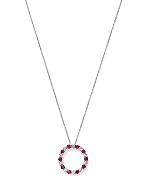 Bloomingdale's Ruby & Diamond Circle Pendant Necklace In 14k White Gold, 18 In Pink/white