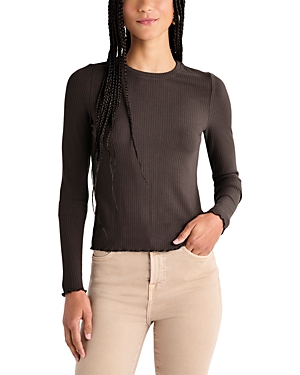 Splendid Hailey Lettuce Edge Rib Long Sleeve Top In Chocolate