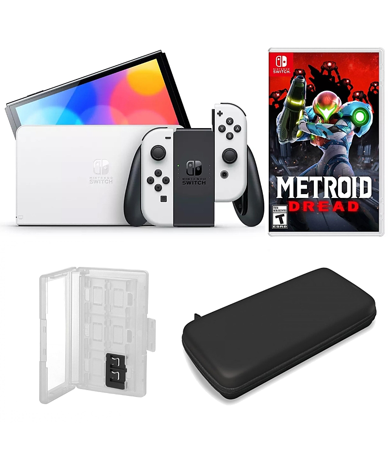 Nintendo Switch Oled in White with Metroid Dread and Accessories