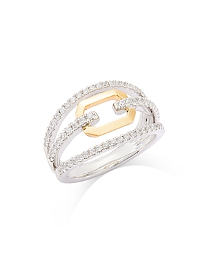 Bloomingdale's Diamond Three Row Link Ring In 14k Yellow & White Gold, 0.50 Ct. T.w. In White/gold