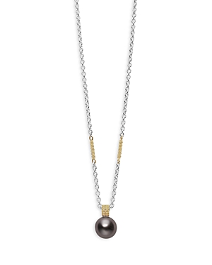 Shop Lagos 18k Yellow Gold & Sterling Silver Luna Pearl Pendant Necklace, 16-18 In Black/silver