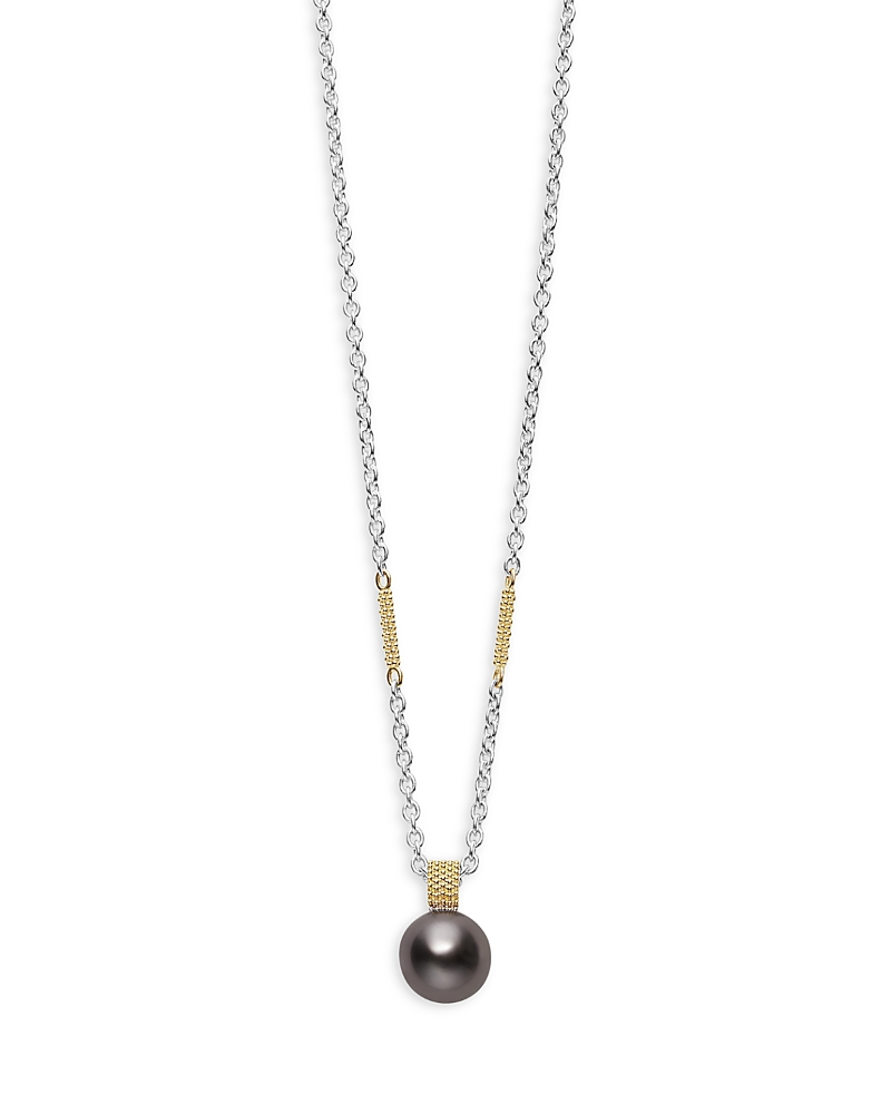 Lagos 18K Yellow Gold & Sterling Silver Luna Pearl Pendant Necklace, 16