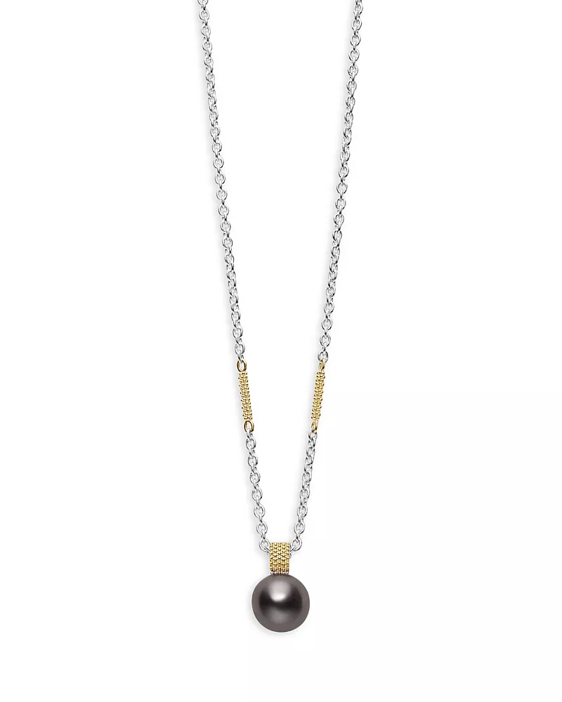 Lagos 18K Yellow Gold & Sterling Silver Luna Pearl Pendant Necklace, 16