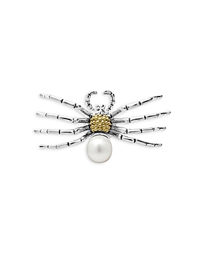 Lagos 18k Yellow Gold & Sterling Silver Rare Wonders Cultured Freshwater Pearl Spider Pin In White/silver