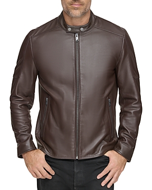 Andrew Marc Viceroy Leather Full Zip Moto Jacket In Walnut
