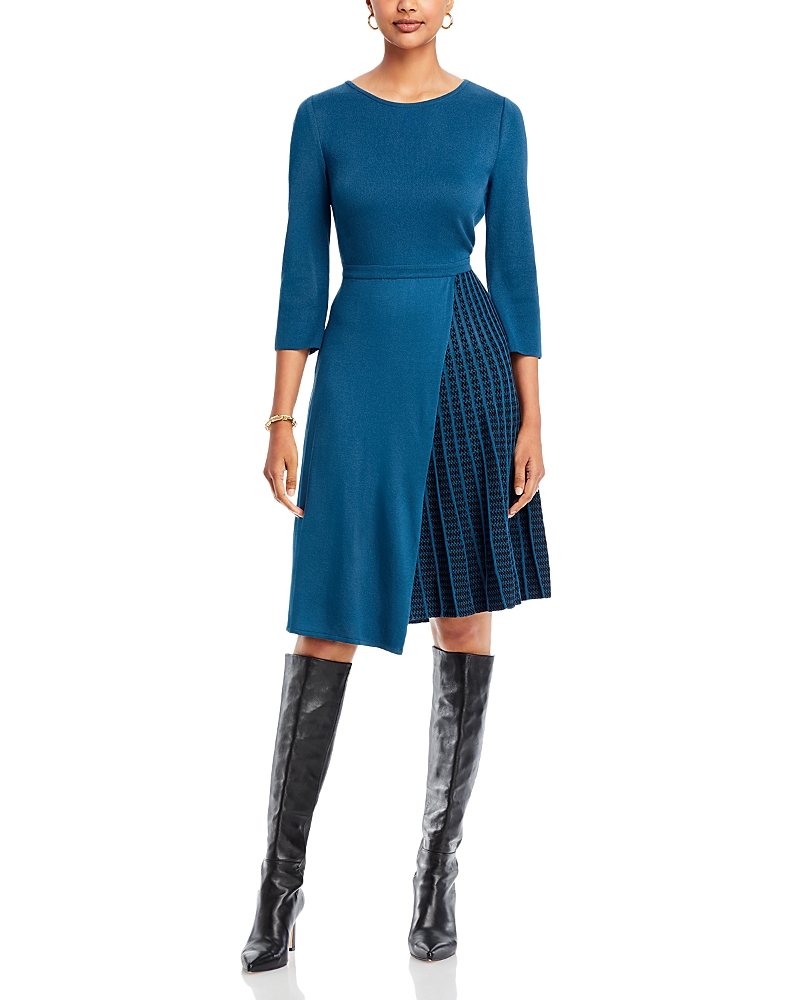 Misook Contrast Panel Knit Dress In Marine Teal/black