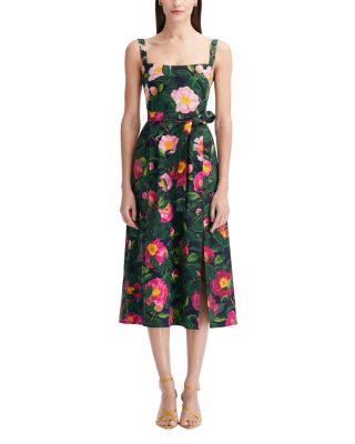 Oscar de la Renta - Floral Print Belted Midi Dress