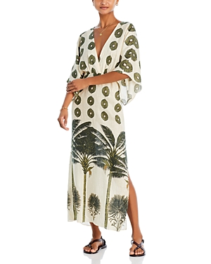 Shop Juan De Dios Topacio Kimono Sleeve Maxi Dress In Palm Green
