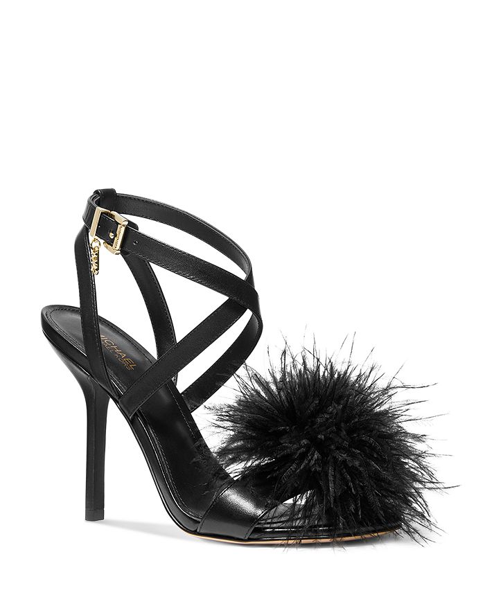 Michael Kors Women's Whitby Feather Trim High Heel Sandals | Bloomingdale's