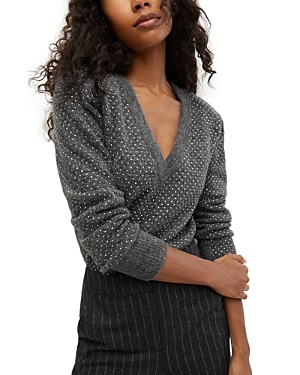Shop Veronica Beard Pablah V Neck Dotted Sweater In Charcoal