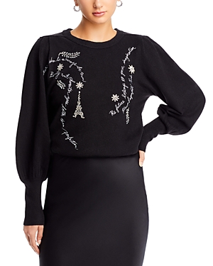 Karl Lagerfeld Embellished Quote Sweater In Black
