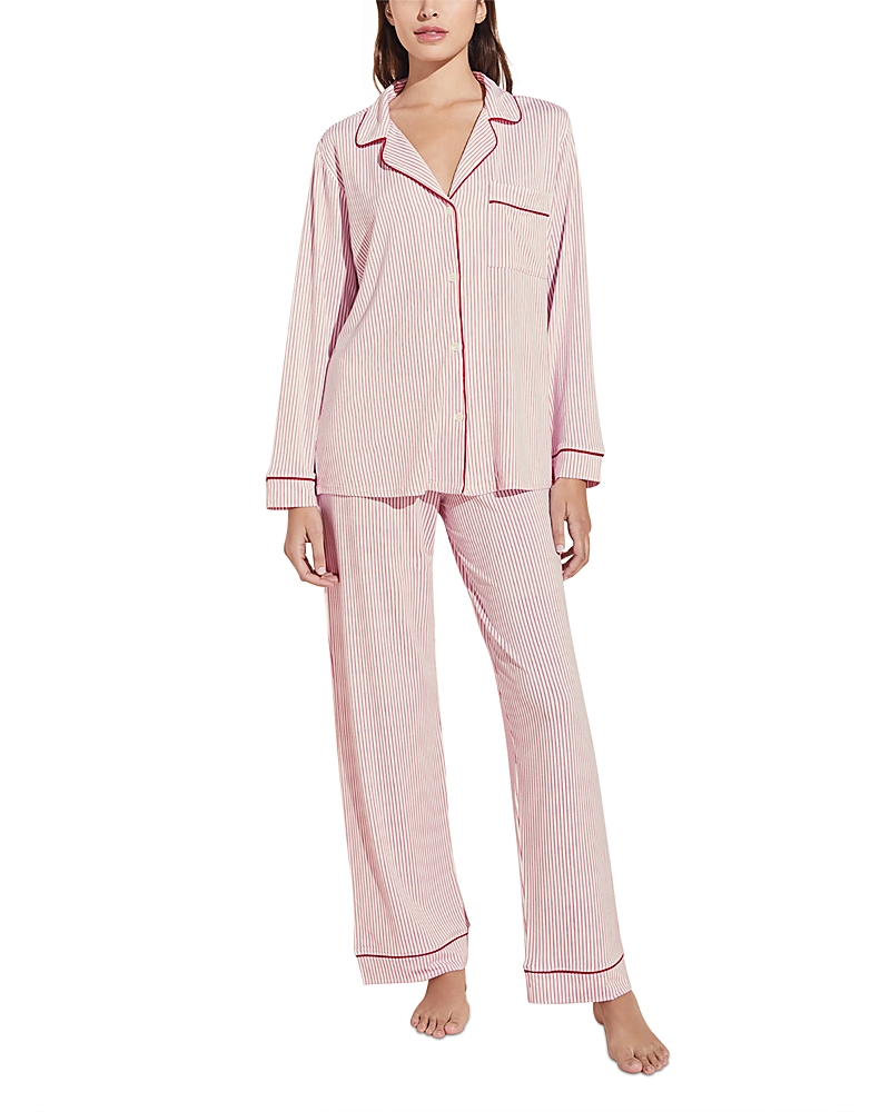Eberjey Gisele Dot Printed Long Pajama Set In Haute Red/stripe