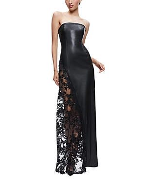 Shop Alice And Olivia Retha Embellished Lace Strapless Gown In Black