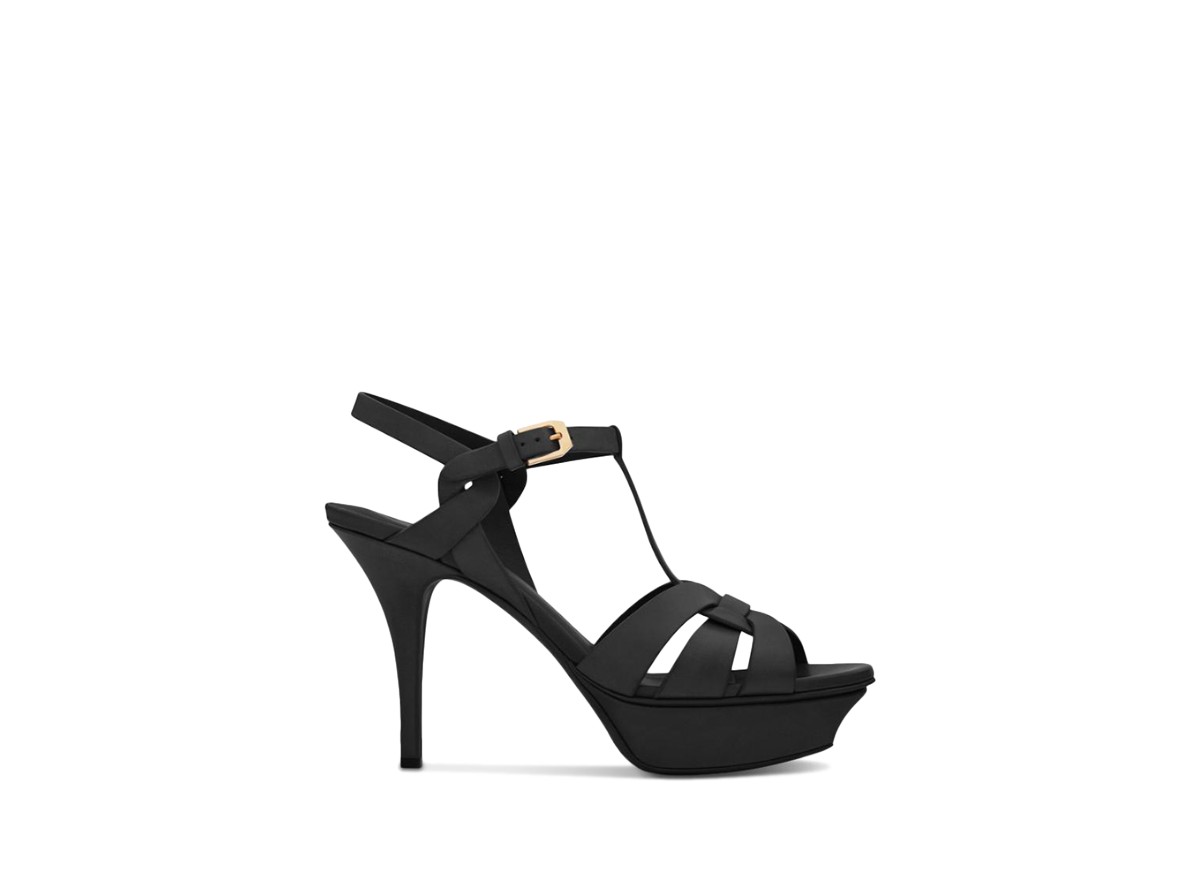 Saint Laurent Women's Tribute Platform Sandals in Smooth Leather in Black Smooth Leather