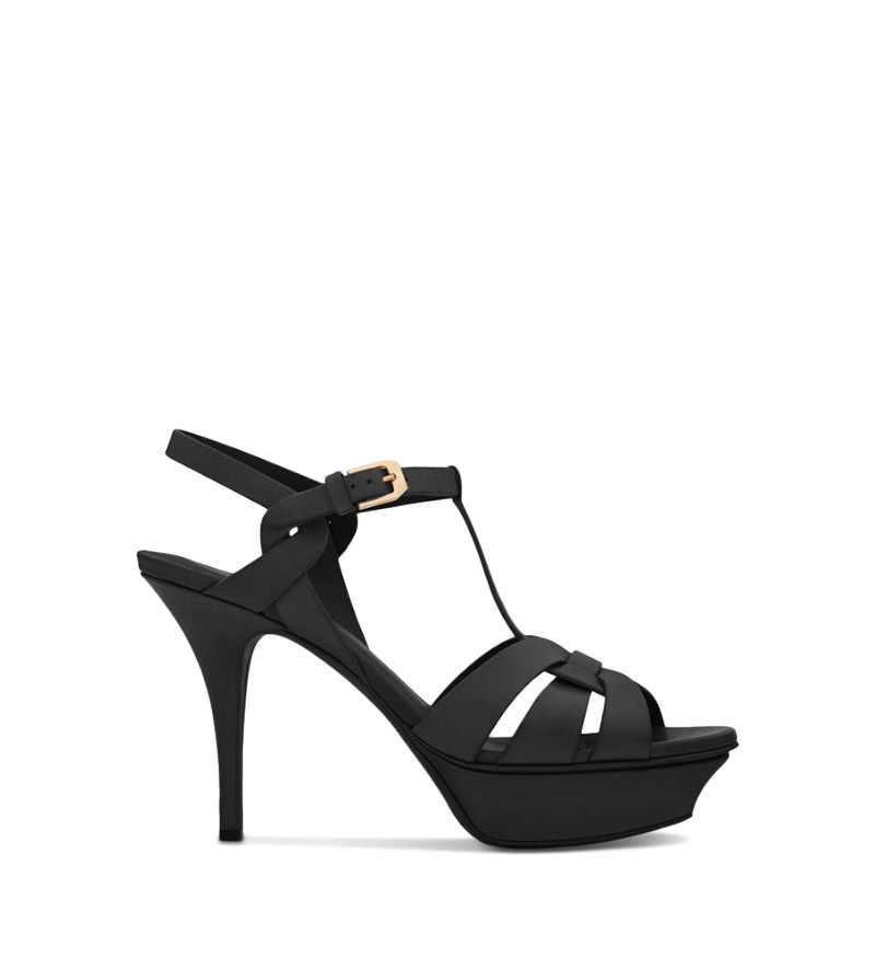 Saint Laurent Women's Tribute Platform Sandals in Smooth Leather in Black Smooth Leather