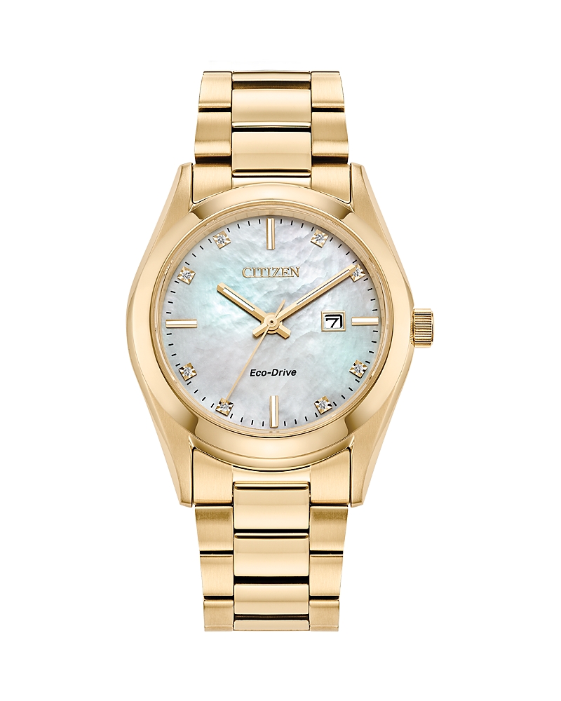 Citizen Sport Luxury Womens Gold Tone Stainless Steel Bracelet Watch Ew2702-59d In White/gold