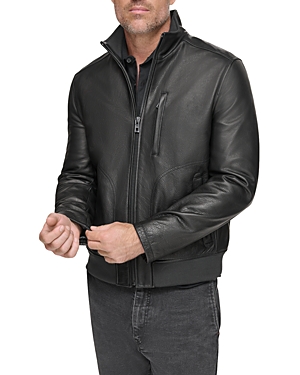 Shop Andrew Marc Lindley Leather Bomber Jacket In Black