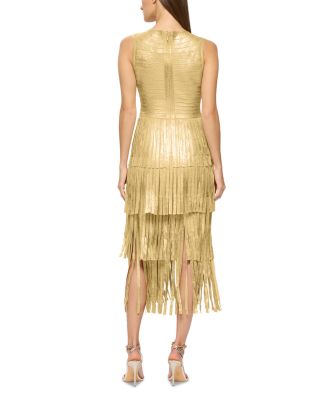 Foiled Bandage Fringe Midi Dress