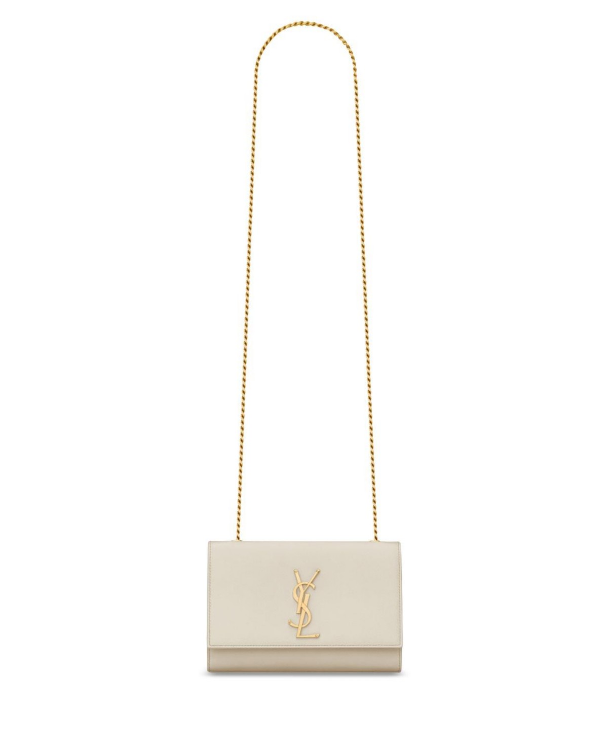 Saint Laurent Kate Mini in Shiny Grained Leather in Blanc Vintage Grain Leather/Gold