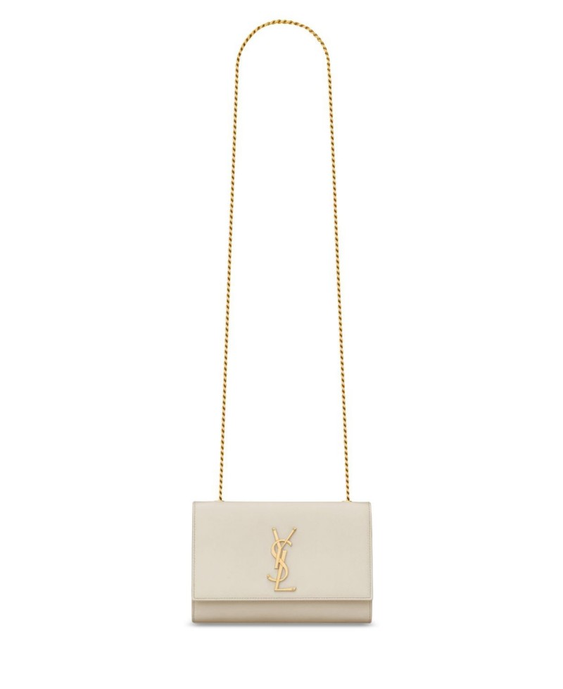 Saint Laurent Kate Mini in Shiny Grained Leather in Blanc Vintage Grain Leather/Gold