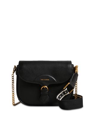 Ted Baker ESIA レザーウェビングクロスボディサドルバッグ Ted Baker- ESIA- Webbing Saddle Crossbody Leather Bag- Black