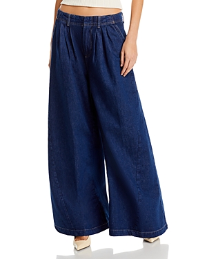 Shop Free People Equinox Cotton Wide Leg Jeans In Ritual Blue