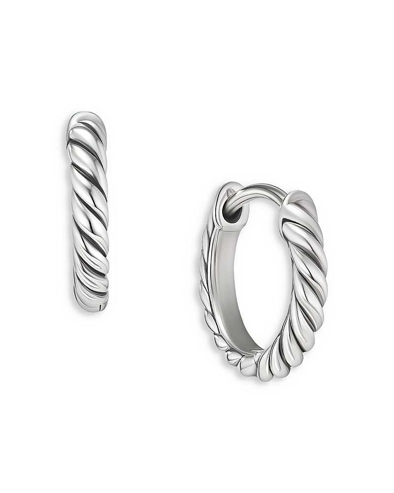 David Yurman Sterling Silver Sculpted Cable Small Huggie Hoop Earrings