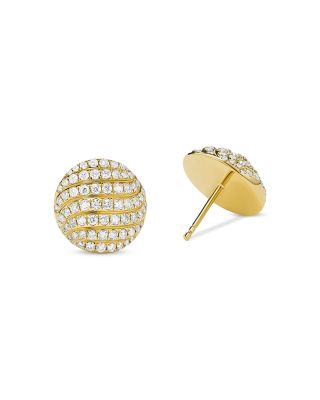 18K Yellow Gold Sculpted Cable Diamond Pav&eacute; Stud Earrings