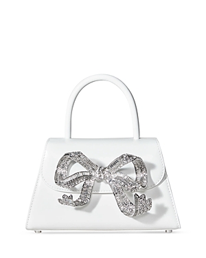 Shop Self-portrait Mini Diamante Bow Leather Handbag In White/silver