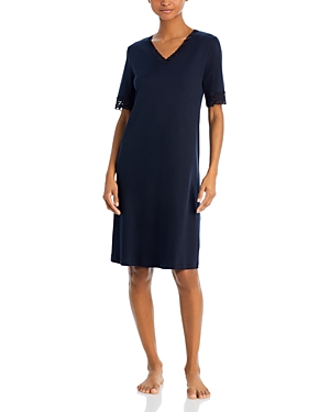 Shop Hanro Short Sleeve Nightgown In Black