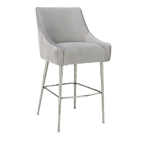 Shop Tov Furniture Beatrix Pleated Velvet Counter Stool In Light Gray
