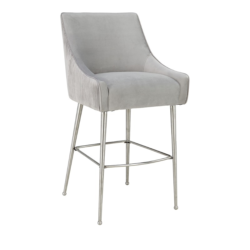 Tov Furniture Beatrix Pleated Velvet Bar Stool In Black In Gray