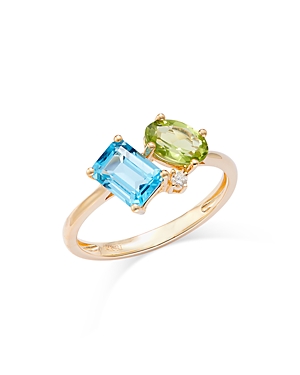 Bloomingdale's Peridot, Blue Topaz, & Diamond Ring In 14k Yellow Gold In Blue/green