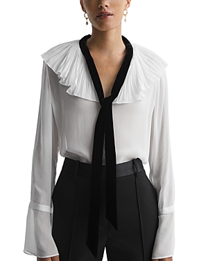 Shop Reiss Azariah Ruffle Collar Top In Cream/black