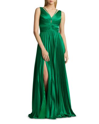 Pleated V-Neck Beaded Maxi Gown With Cap Sleeves Lemon main image 1