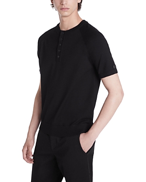 The Kooples Short Raglan Sleeve Henley Tee In Black