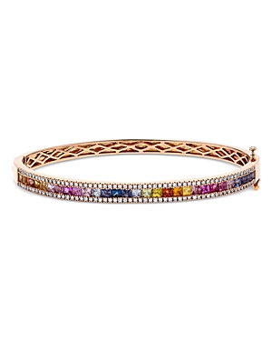 Bloomingdale's Rainbow Sapphire & Diamond Bangle Bracelet In 14k Rose Gold In Multi/rose Gold