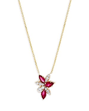 Bloomingdale's Ruby & Diamond Floral Cluster Pendant Necklace In 14k Yellow Gold, 16 In Pink/gold