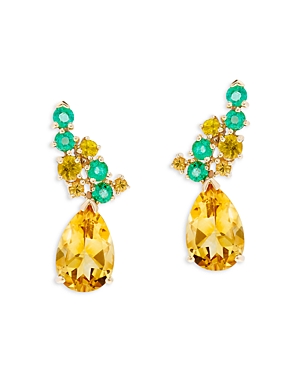 Bloomingdale's Emerald, Yellow Sapphire & Citrine Drop Earrings In 14k Yellow Gold In Yellow/green